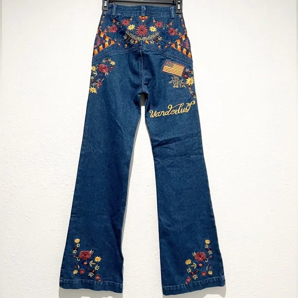 Spell & The Gypsy Boho Wanderlust Flare Jeans Embroidered Denim XS Extra Small - Picture 3 of 10